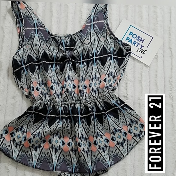 FOREVER 21 Abstract print sleeveless top cinched waist  SP - Picture 2 of 7